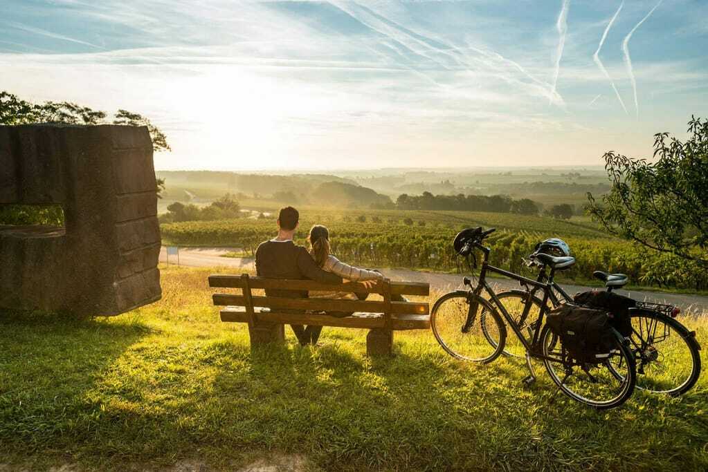 Radpause mit Blick auf die Weinberge