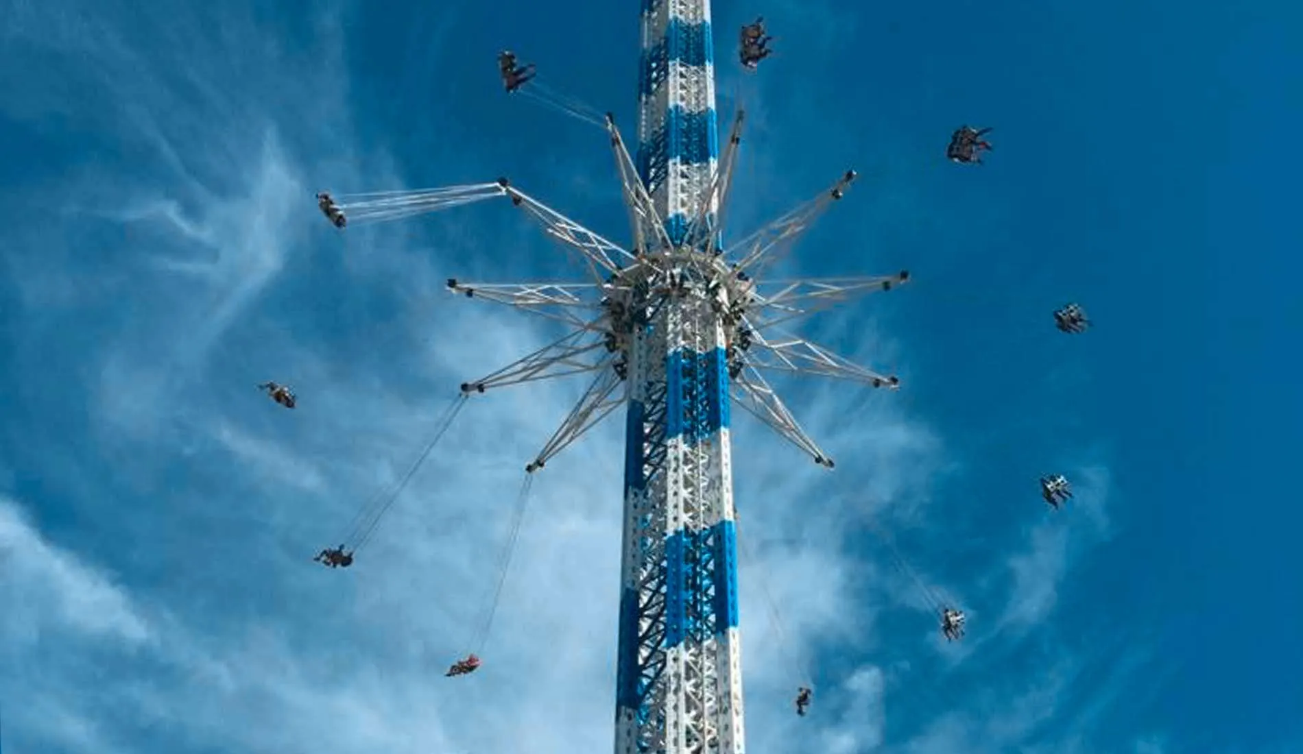 Blick auf das Riesen-Kettenkarussell Allgäuflieger im Skyline Park bei Bad Wörishofen