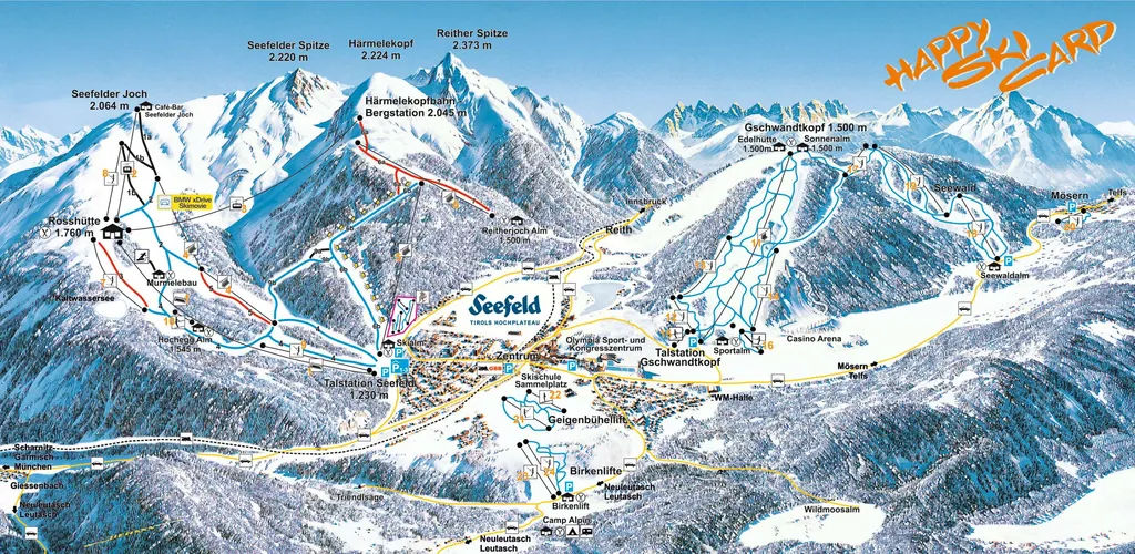 Pistenplan der Skiregion Seefeld in Tirol in &Ouml;sterreich