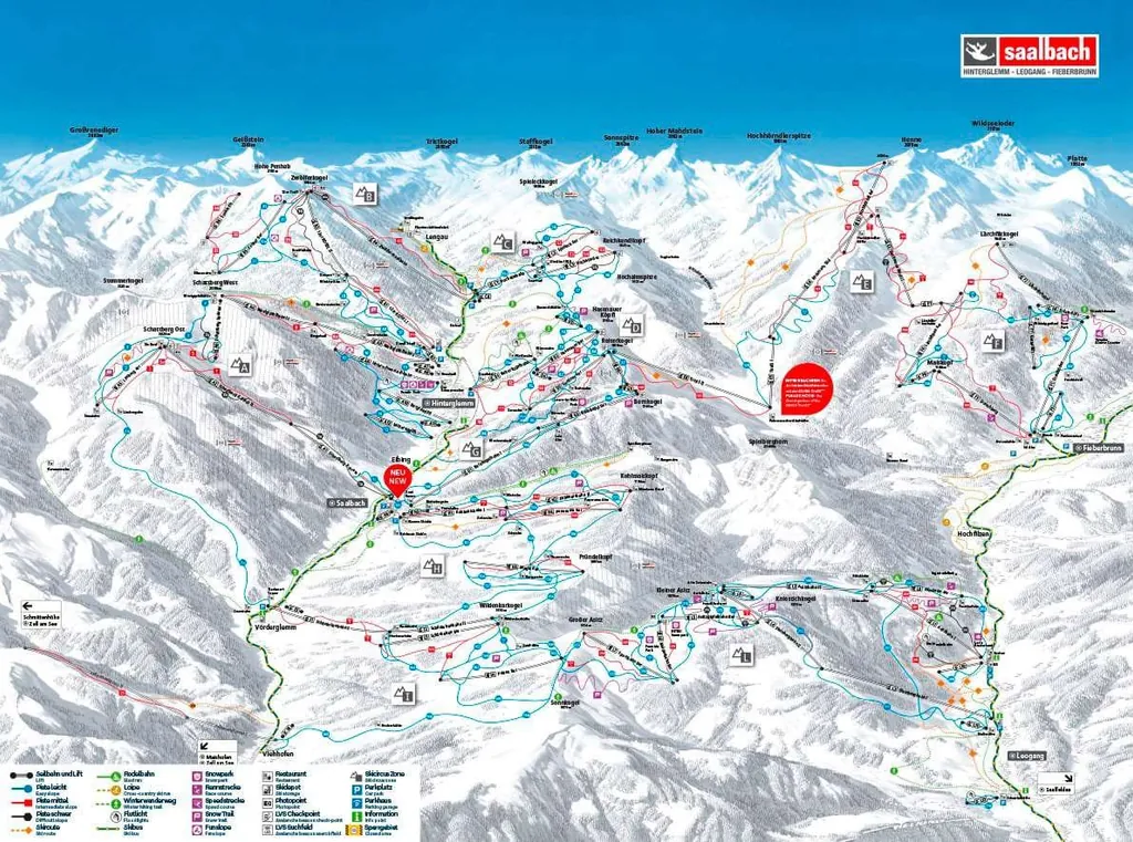 Pistenplan vom Skicircus Saalbach-Hinterglemm-Leogang-Fieberbrun