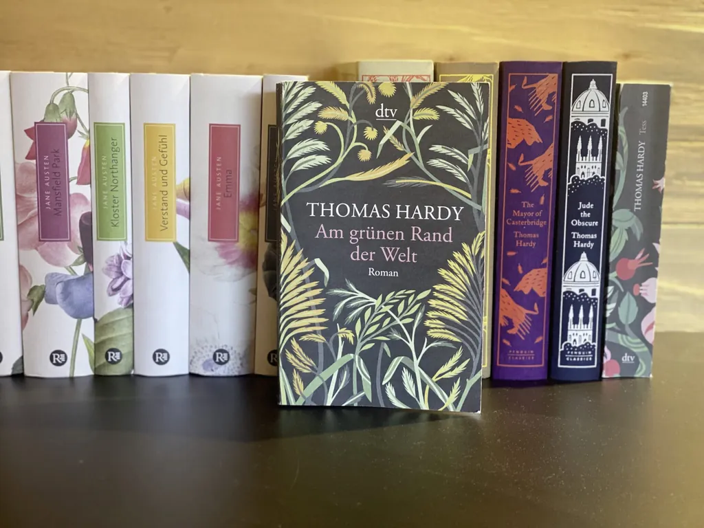 Zimmerbibliothek mit Nahaufnahme von B&uuml;chern von Jane Austen und Thomas Hardy der Hygna Chalets