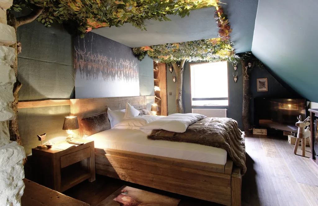 Himmelbett mit Laub an der Decke in Gut Thansen