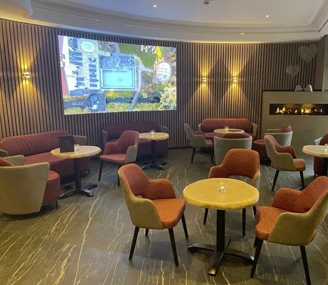 Lounge mit Effektfeuerkamin des Hotel Lamm
