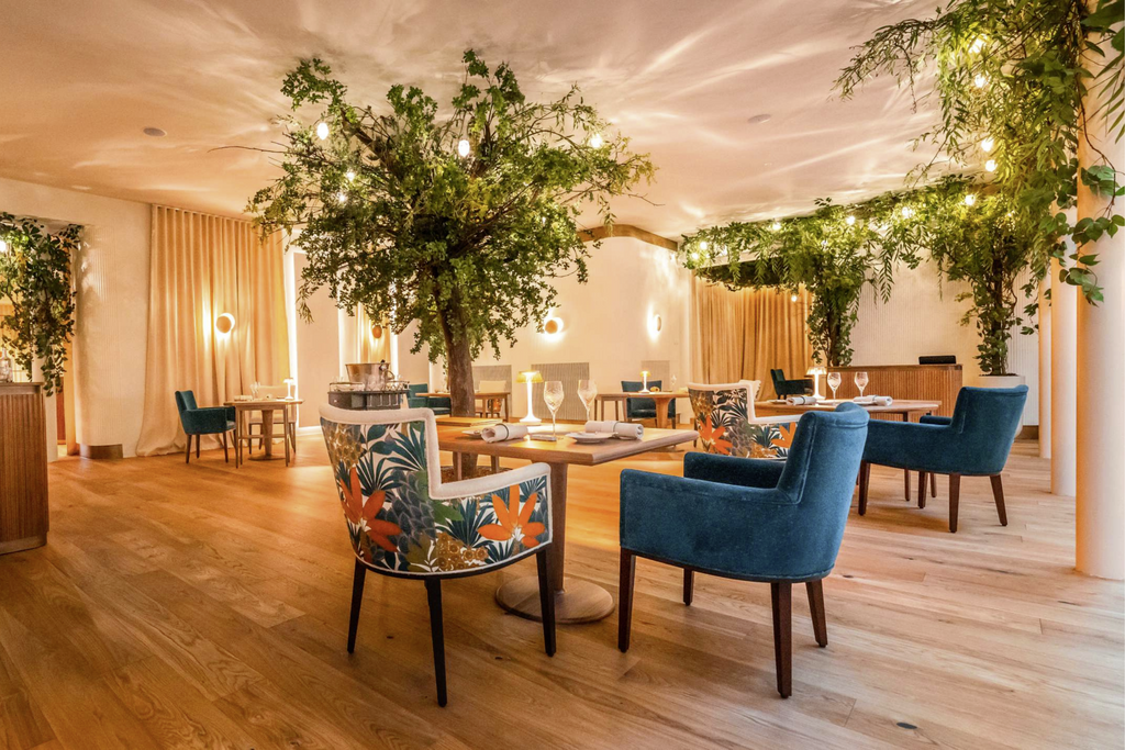 Interieur Restaurant Radius mit Bäumen und rankenden Pflanzen