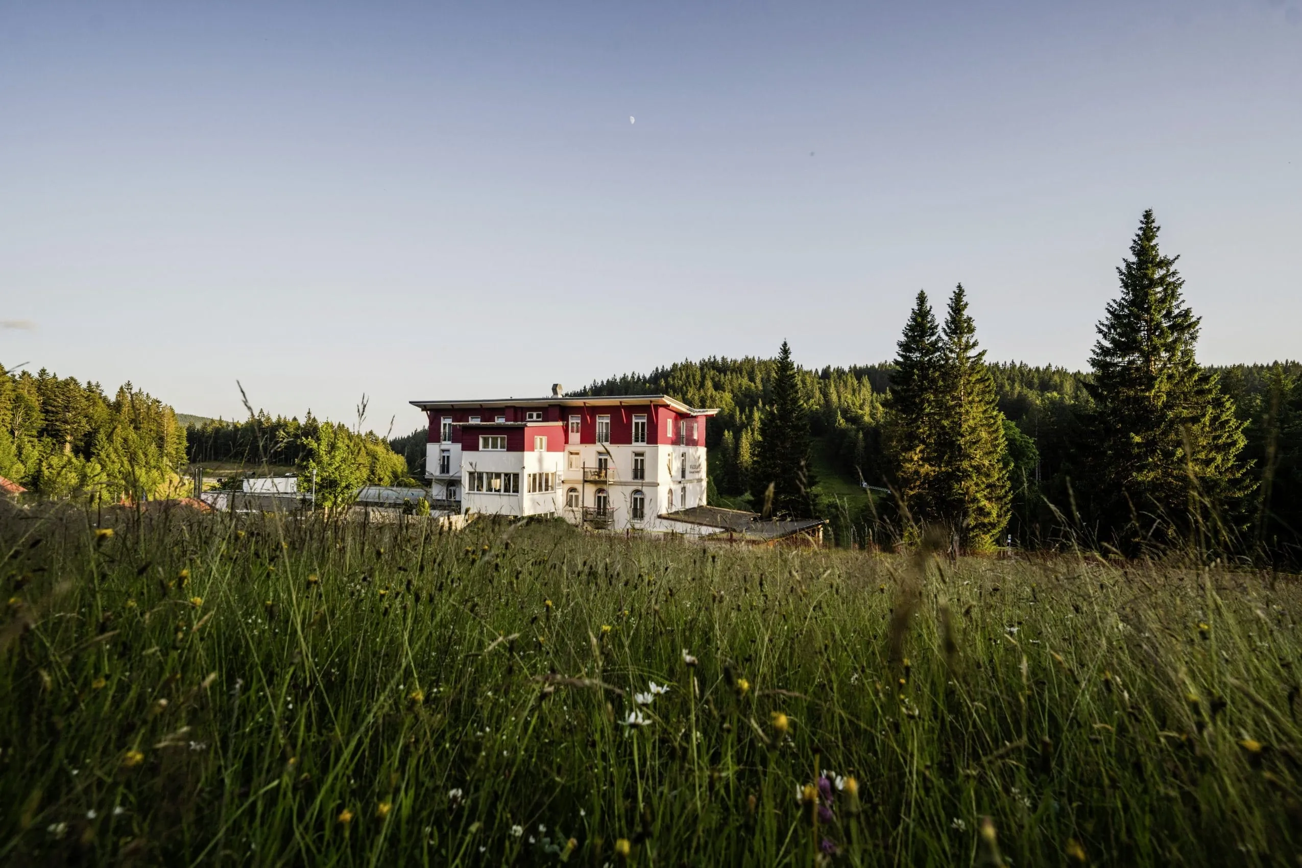 Das Waldhotel am Notschreipass mitten in der Natur. Umgeben von Wiesen und W&auml;ldern.