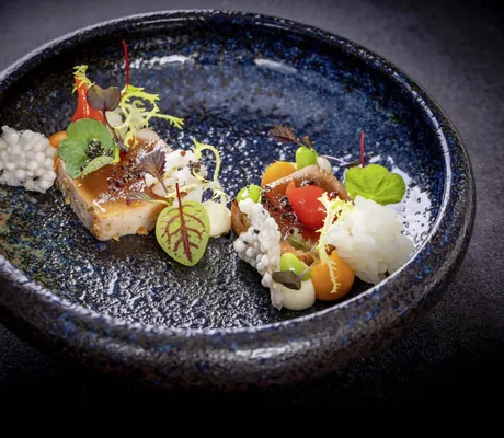 Schön angerichtetes Thunfisch Shashimi im Wellness- und Naturresort Reischlhof