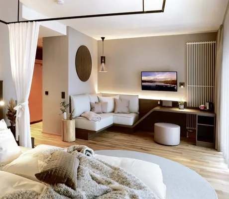 Zimmer im Schwarzwald Panorama mit Bild free spirit und Polsterecke